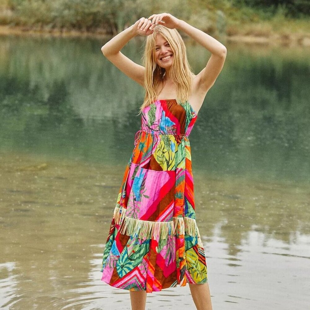 NWT Farm Rio x Anthropologie Palila Fringed Midi Dress